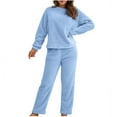 thumbnail image 1 of BXINGOHAI Thermal Fleece 2 Piece Sets for Women fall Winter Solid sweater Casual Comfy Long Sleeve Shirts and Pants 2024 daily outfits Today Blue,XL, 1 of 1