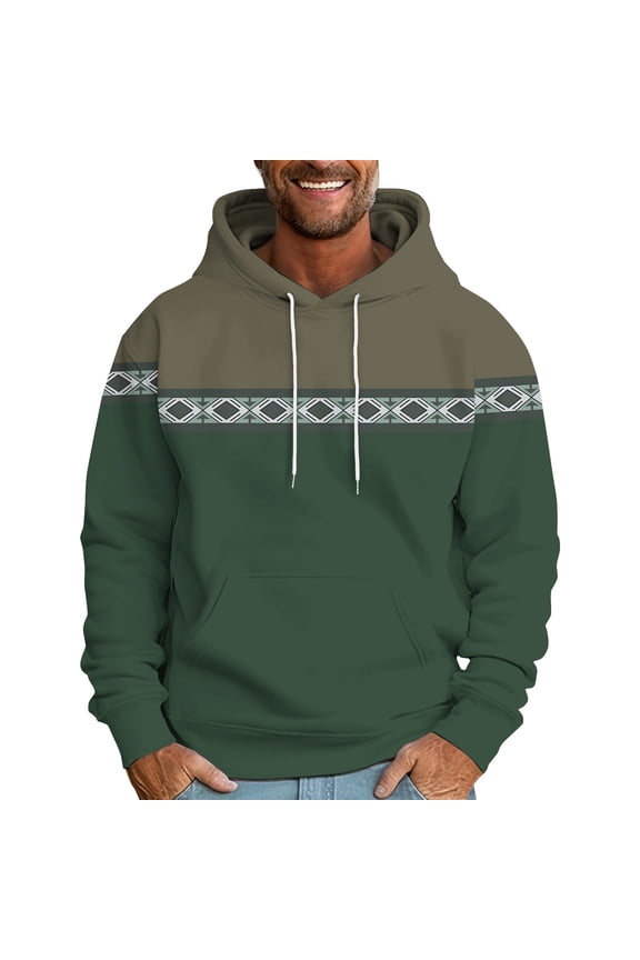 Thin Fleece Hoodies Sweatshirt for Men Ethnic Graphic Hooded Pullover Drawstring Long Sleeve Sweatshirt Outdoor Workout Tops Army Green,XXL