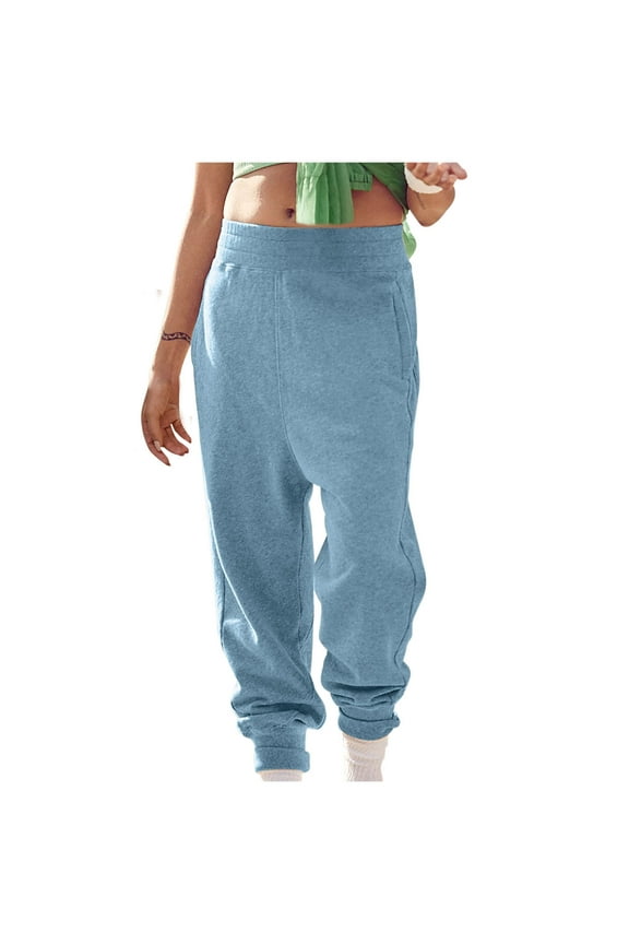 Thin Fleece Sweatpants for Women Casual Elastic Waist Jogger Pants Fall Winter Sweatpant Tapered Pant Light Blue,M