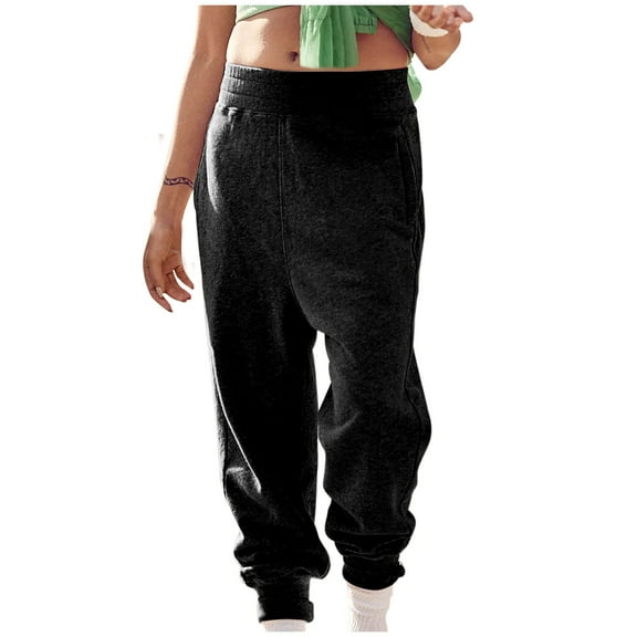 BXINGOHAI Thin Fleece Sweatpants for Women Casual Elastic Waist Jogger Pants Fall Winter Sweatpant Tapered Pant Black,XL