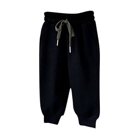 BXINGOHAI Toddler Boys Girls Joggers Sweatpants Kids Cotton Pull-On Athletic Pants With Drawstring Elastic Waistband Taperd Pants Black,140