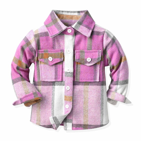 BXINGOHAI Toddler Flannel Shirt Jacket Plaid Long Sleeve Lapel Button Down Shacket Little Kids Boys Girls Shirts Coats Today Sales Pink,12-18 Months