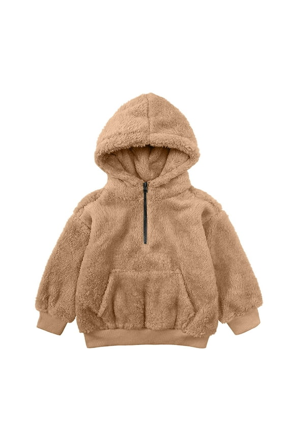Toddler Little Girls Fleece Hooded Jacket Kids Winter Fall Warm Zip Up Hoodies Thick Coat Flannel Pullover Tops Outwear Clothes Today Brown,5 Years