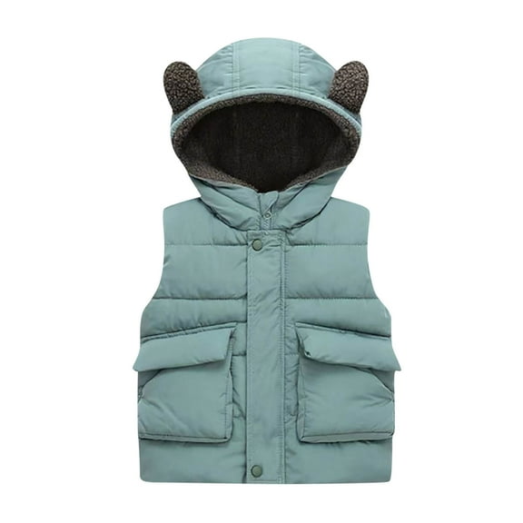 BXINGOHAI Toddler Puffer Vest Kids Baby Boys Girls Fashion Solid Padded Jacket Windproof Hooded Coat With Cute Ears and Pockets Today Light Blue,90