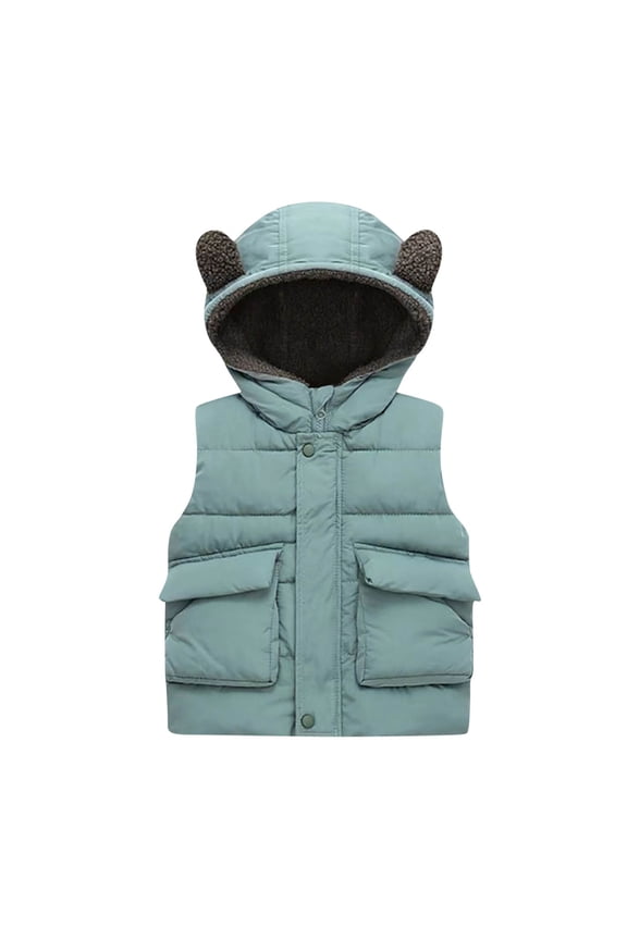 Toddler Puffer Vest Kids Baby Boys Girls Fashion Solid Padded Jacket Windproof Hooded Coat With Cute Ears and Pockets Today Light Blue,110