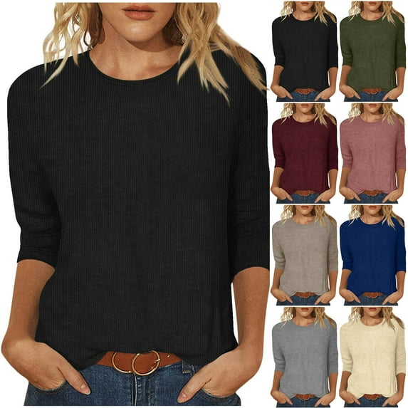 BXINGOHAI Tops for Women Trendy Casual Basic T Shirts Lightwight 3/4 Sleeve Solid V Neck Tees Blouses Today Sales 5XL