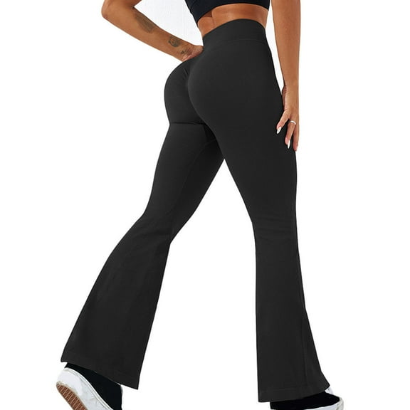 BXINGOHAI Trendy Women Flare Yoga Pants Crossover Leggings High Waisted Workout Pant Fall Fashion Pants Black,M