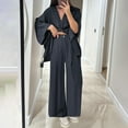 thumbnail image 1 of BXINGOHAI Two Piece Linen Sets for Women Pants Casual Dressy Outfit Crop Wide Leg Pants Sets Matching Loungewear Navy 3XL, 1 of 7