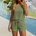 thumbnail image 1 of BXINGOHAI Two Piece Sets for Women Summer Crew Neck Lounge Short Sets Cap Sleeve Drawstring Sweatsuit with Pocket Army Green 2XL, 1 of 5