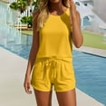 thumbnail image 1 of BXINGOHAI Two Piece Sets for Women Summer Crew Neck Lounge Short Sets Cap Sleeve Drawstring Sweatsuit with Pocket Yellow L, 1 of 5