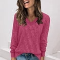 thumbnail image 1 of BXINGOHAI V Neck Long Sleeve Shirts for Women Casual Fall Tops Lightweight Tunic Sweaters Fashion Clothes Loose Fit Hot Pink L, 1 of 7