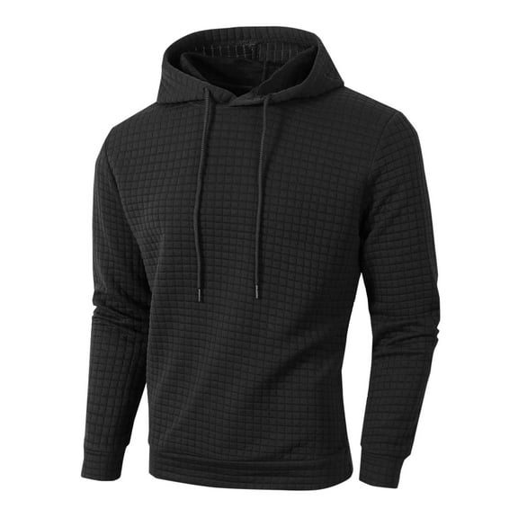 BXINGOHAI Waffle Hoodies Sweatshirt For Men Casual Hooded Tops Solid Long Sleeve Pullover Shirts With Drawstring Black,XXXL