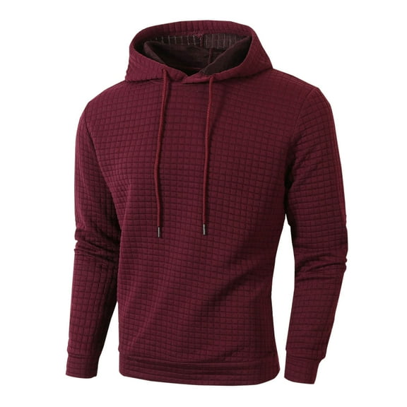 BXINGOHAI Waffle Hoodies Sweatshirt For Men Casual Hooded Tops Solid Long Sleeve Pullover Shirts With Drawstring Red,S