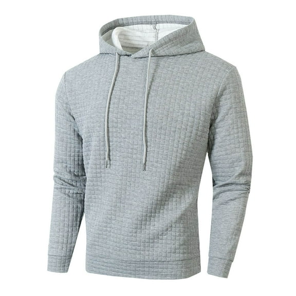 BXINGOHAI Waffle Hoodies Sweatshirt For Men Casual Hooded Tops Solid Long Sleeve Pullover Shirts With Drawstring Gray,M