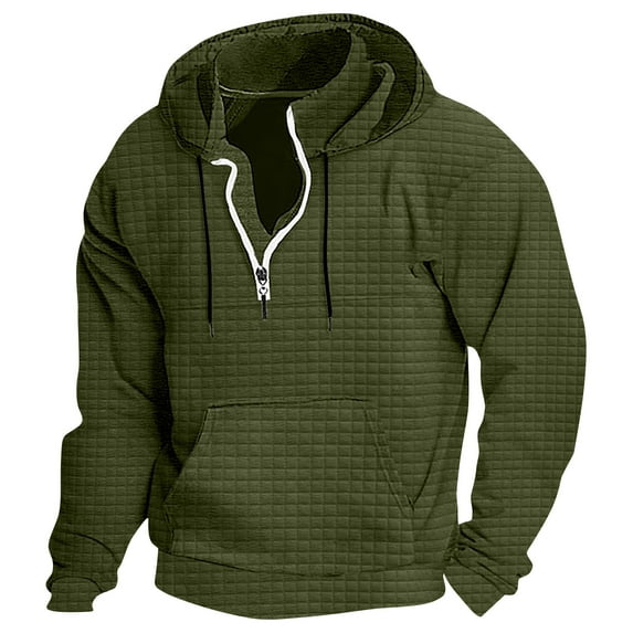 BXINGOHAI Waffle Hoodies Sweatshirts For Men 1/4 Zip Resistant Pullover Shirts Outdoor Sport Long Sleeve Hooded Tops With Kangaroo Pocket Drawstring Sale Army Green,XL