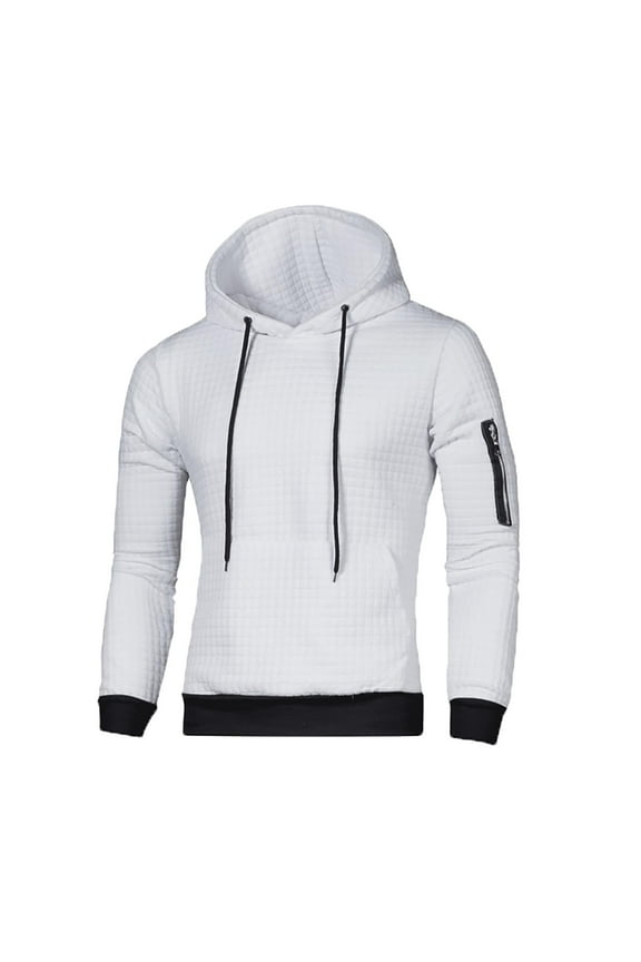 Waffle Hoodies Sweatshirts for Men Solid Drawstring Hooded Sweatshirt Long Sleeve Pullover Shirts Outdoor Jogging Workout With Kangaroo Pocket White,L