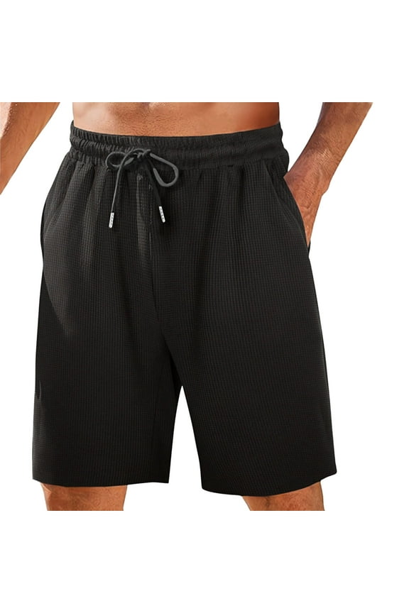Waffle Sweat Shorts For Men Breathable Drawstring Jogger Shorts 2024 Summer Lightweight Workout Shorts With Pockets Elastic Waistband Today Sales Black,XXL