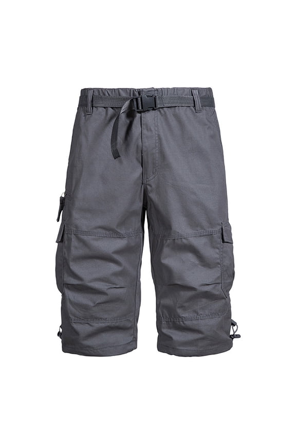 Waterproof Shorts $15 & Under Men's Belted Cargo Long Shorts 18" Inseam Below Knee Length Multi Pocket 3/4 Capri Pants (Big and Tall Shorts for Men) Dark Gray,XXXXXL