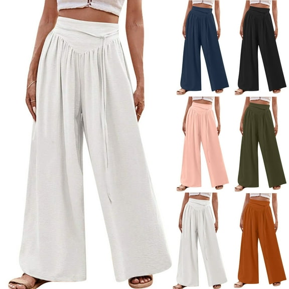 BXINGOHAI Wide Leg Palazzo Pants for Women - Casual Soft High Waist Lounge Pants Loose Comfy Stretchy Trousers Black,L