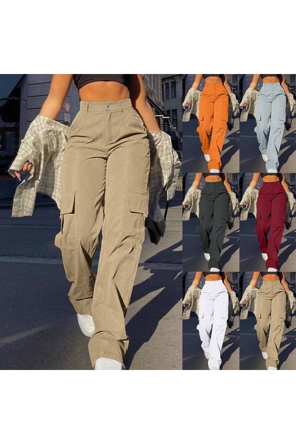 Wide Leg Pants Woman Cargo High Waisted Cotton Pull On Elastic Waist Drawstring Baggy Hem Joggers Pants Dark Gray S