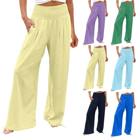 BXINGOHAI Wide Leg Pants Woman Yoga Pants with Pockets Stretch Loose Casual Lounge Sweatpants Yellow,XL