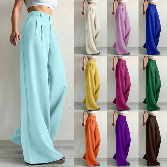 BXINGOHAI Wide Leg Pants for Women High Waist Casual Long Palazzo Pants Loose Business Work Office Trousers with Pockets Sky Blue,S