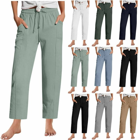 BXINGOHAI Wide Leg Pants for Women Summer Capri Palazzo Flowy Pants Casual Loose High Waist Trousers with Pockets Army Green 2XL