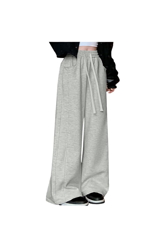 Wide Leg Sweatpants for Women 2024 Trendy Fashion High Waisted Drawstring Loose Baggy Pants With Pockets Today Gray,L