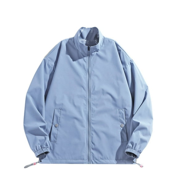 BXINGOHAI Windbreaker Jacket for Men With Pockets Solid Long Sleeved Coats Full Zip Up Jackts Outdoor Jogging Sports Outwear Blue,XL