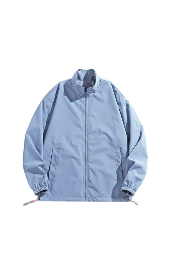 Windbreaker Jacket for Men With Pockets Solid Long Sleeved Coats Full Zip Up Jackts Outdoor Jogging Sports Outwear Blue,XL