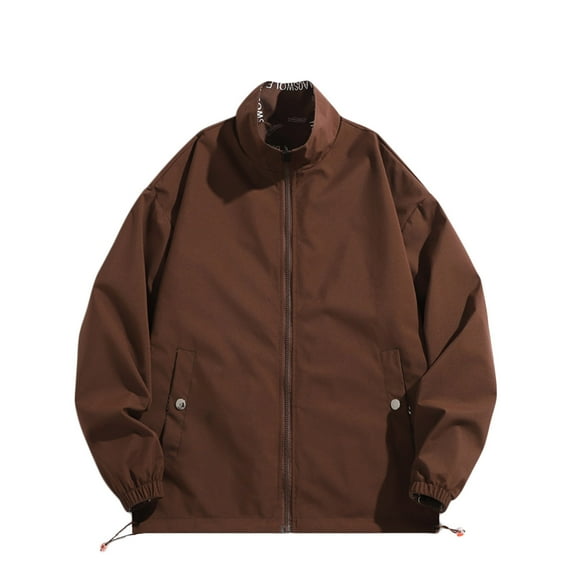BXINGOHAI Windbreaker Jacket for Men With Pockets Solid Long Sleeved Coats Full Zip Up Jackts Outdoor Jogging Sports Outwear Coffee,M