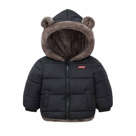 BXINGOHAI Winter Coat for Baby Boys Girls Bear Hooded Fleece Lined Jacket Toddler Warm Windproof Snowsuit Outer Clothing With Pockets Black,5-6 Years