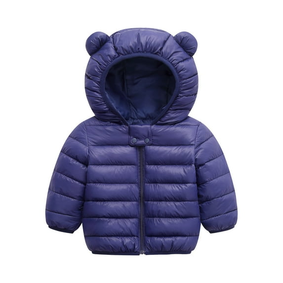 BXINGOHAI Winter Coats for Baby Girls Boys Kids Bear Ears Hooded Light Puffer Padded Jacket Thermal Outerwear With Hood Dark Blue,2-3 Years