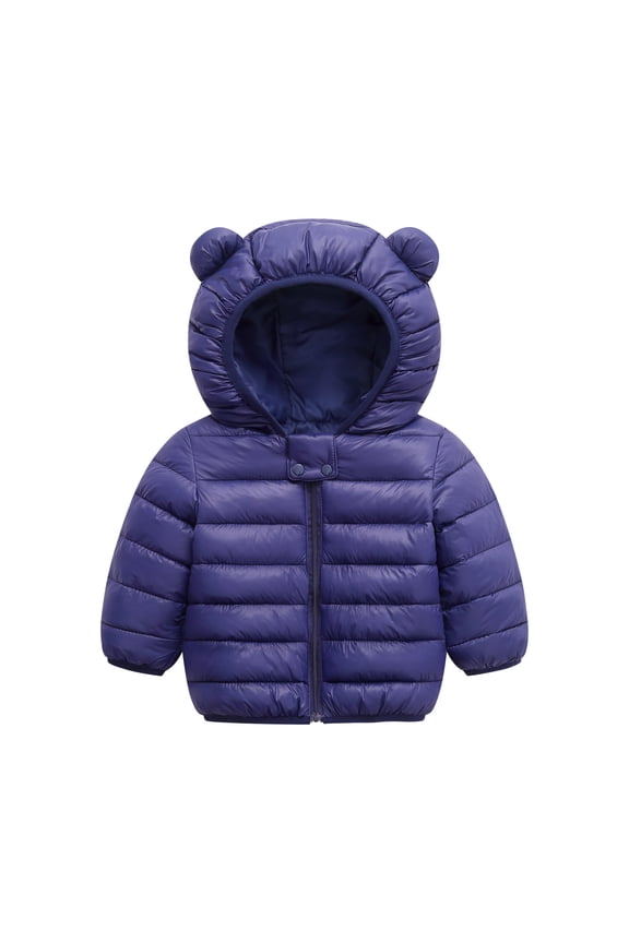 Winter Coats for Baby Girls Boys Kids Bear Ears Hooded Light Puffer Padded Jacket Thermal Outerwear With Hood Today Sales Dark Blue,12-18 Months