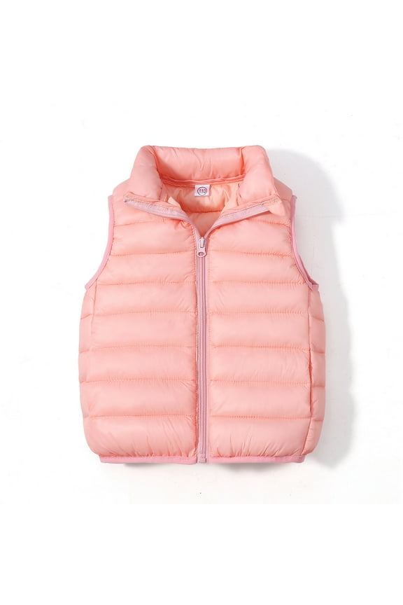 Winter Puffer Vest for Kids Boys Girls Solid Color Zip Up Sleeveless Down Jacket Toddler Warm Outerwear Pink,6-7 Years