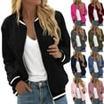 thumbnail image 1 of BXINGOHAI Women Bomber Jacket Casual Button Down Varsity Jackets Shackets With Pockets Outwear Navy 2XL, 1 of 3