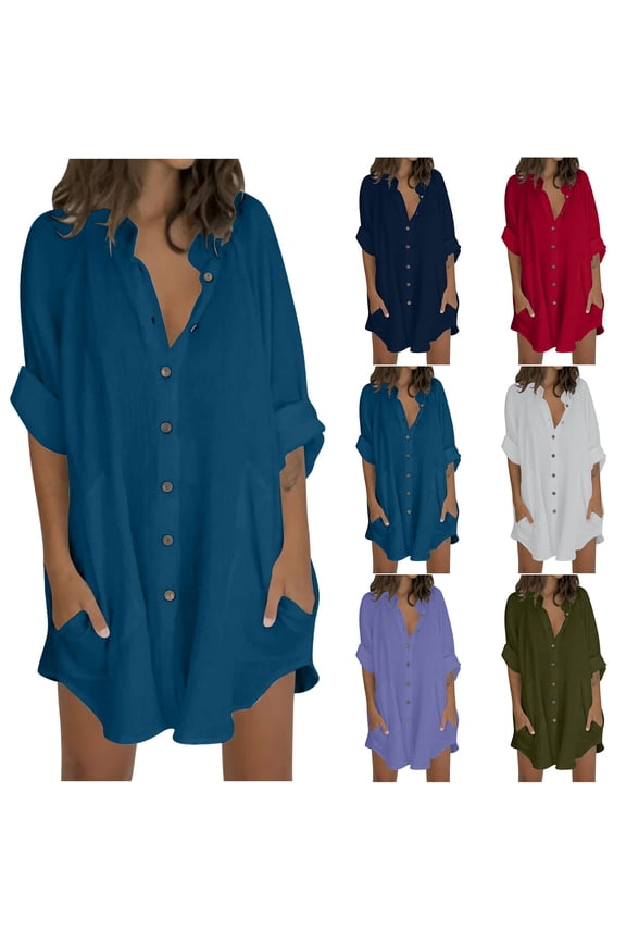 Women Boyfriend Shirts Button Down Long Sleeve Blouse Cuffed Sleeve Collared Shirt Gray,S