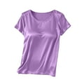 thumbnail image 1 of BXINGOHAI Women Built-in Bra T Shirt Top Short Sleeve Basic Tees Casual Going Out Tops Purple 2XL, 1 of 5