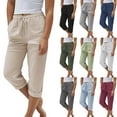 thumbnail image 1 of BXINGOHAI Women Capri Pants Cotton Yoga Wide Leg Pajama Pants Capris Sweatpants Sports Beige 2XL, 1 of 5