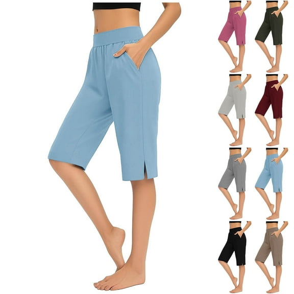 BXINGOHAI Women Capris Pants Quick Dry Beach Swimming Pants with Pockets Black L