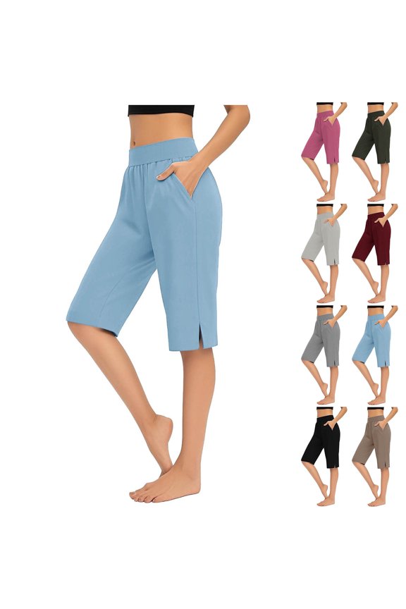 Women Capris Pants Quick Dry Beach Swimming Pants with Pockets Black M