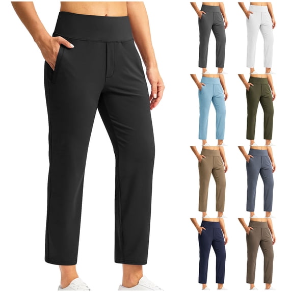 BXINGOHAI Women Casual Capris with Deep Pockets Drawstring Comfy Tapered Sweatpants for Golf Athletic Travel Work Coffee,L