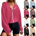 thumbnail image 1 of BXINGOHAI Women Casual Full Zip Up Hoodie Comfy Loose Long Sleeve Sweatshirt Solid Color Jacket with Pockets Light Blue,L, 1 of 8