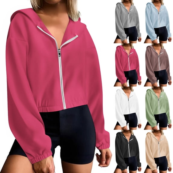 BXINGOHAI Women Casual Full Zip Up Hoodie Comfy Loose Long Sleeve Sweatshirt Solid Color Jacket with Pockets Light Blue,L