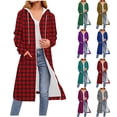 thumbnail image 1 of BXINGOHAI Women Fall Flannel Plaid Shacket Jacket Oversized Button Down Long Shirt Jacket Blue 2XL, 1 of 6