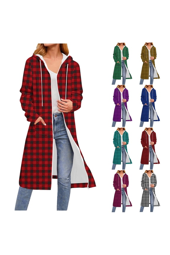 Women Fall Flannel Plaid Shacket Jacket Oversized Button Down Long Shirt Jacket Navy L