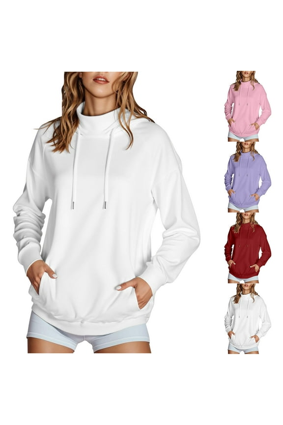 Women Hoodis Fashion Drawstring Casual Long Sleeve Sweatshirts Tops with Pockets Purple,XXL