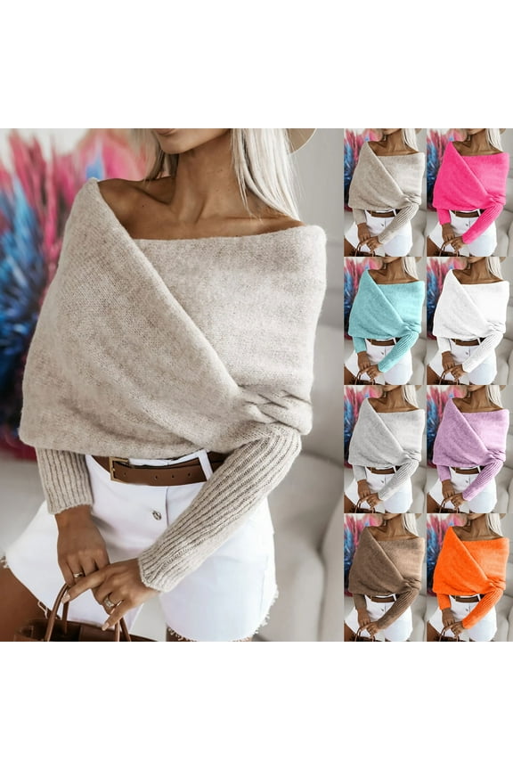 Women Knit Sweater Tops Scarf Fashion Elegant Scarf with Sleeve Wrap Winter Warm Shawl Scarves Orange,Free Size