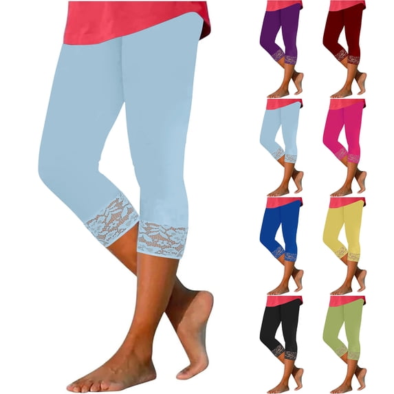 BXINGOHAI Women Linen Pants Lightweight Capri Pants with Lace Side Summer Casual Beach Drawstring Elastic Waist Trousers Purple,XL