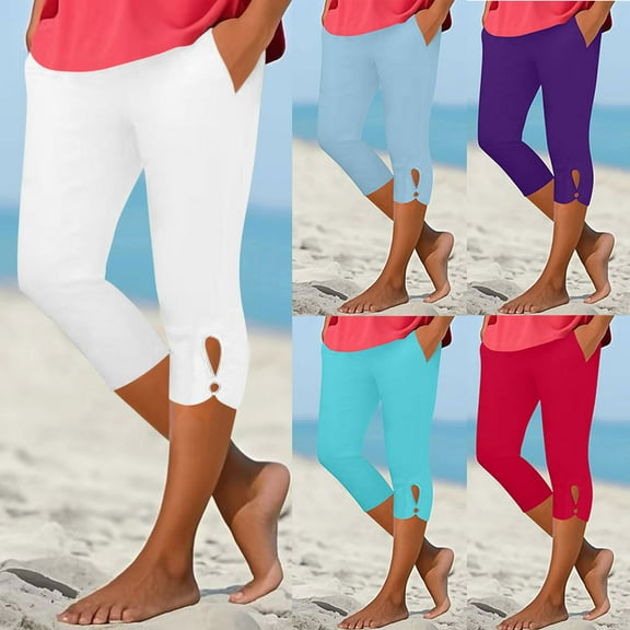 BXINGOHAI Women Linen Shorts Casual Knee Length Bermuda Shorts Summer Beach Lightweight Capri Pants Mint Green L